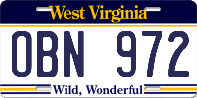 WV license plate OBN972