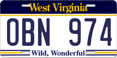 WV license plate OBN974