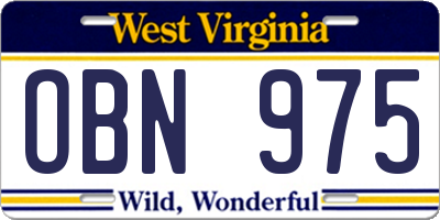 WV license plate OBN975