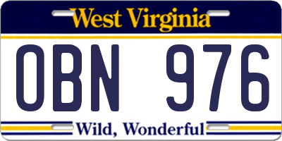 WV license plate OBN976