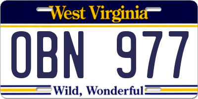 WV license plate OBN977