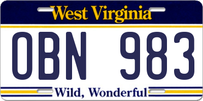 WV license plate OBN983