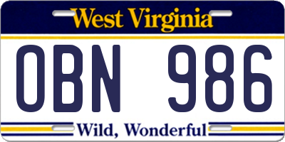 WV license plate OBN986