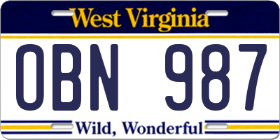 WV license plate OBN987