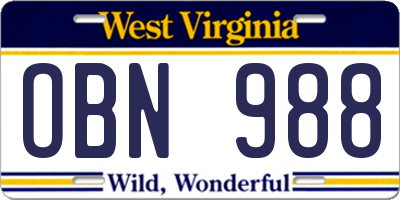WV license plate OBN988