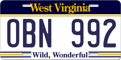 WV license plate OBN992