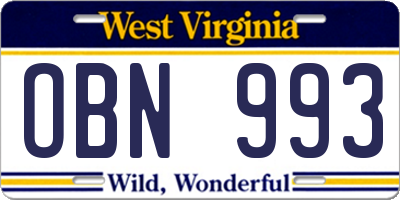 WV license plate OBN993