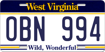 WV license plate OBN994