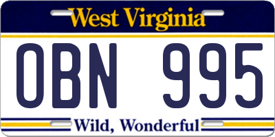 WV license plate OBN995