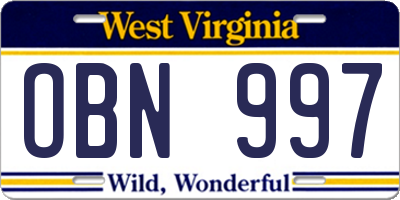 WV license plate OBN997