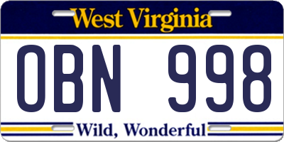 WV license plate OBN998