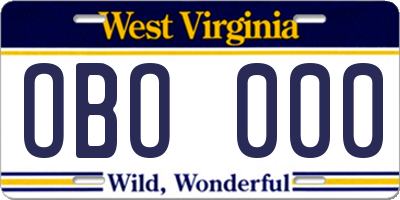 WV license plate OBO000