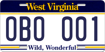 WV license plate OBO001