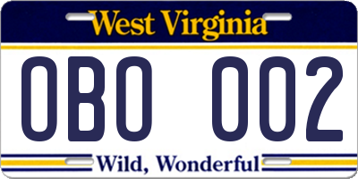 WV license plate OBO002