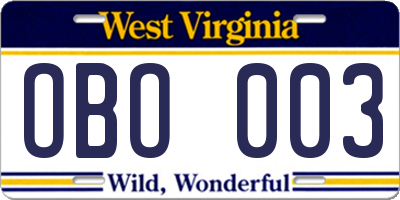 WV license plate OBO003