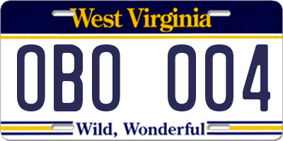 WV license plate OBO004