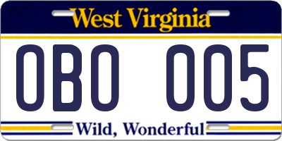 WV license plate OBO005