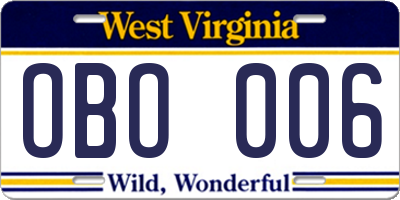 WV license plate OBO006