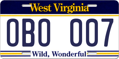 WV license plate OBO007