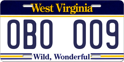 WV license plate OBO009