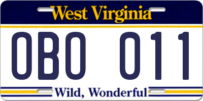 WV license plate OBO011