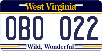 WV license plate OBO022