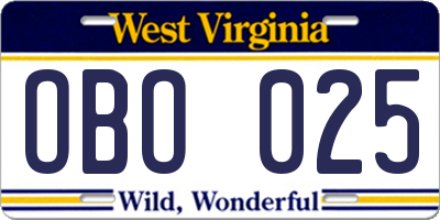WV license plate OBO025