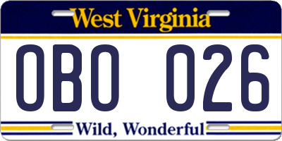 WV license plate OBO026