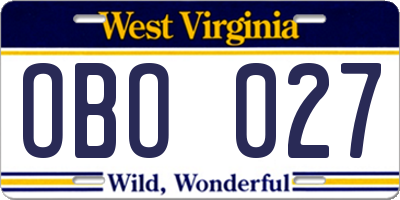 WV license plate OBO027