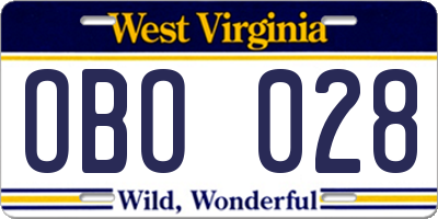 WV license plate OBO028