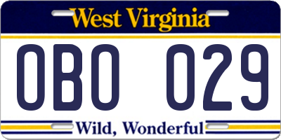 WV license plate OBO029
