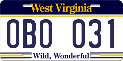 WV license plate OBO031