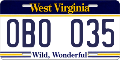 WV license plate OBO035