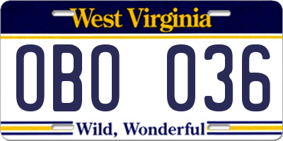 WV license plate OBO036