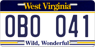 WV license plate OBO041