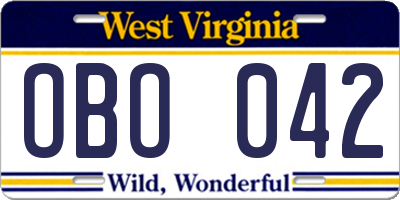 WV license plate OBO042