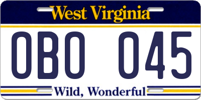 WV license plate OBO045
