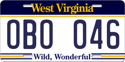 WV license plate OBO046