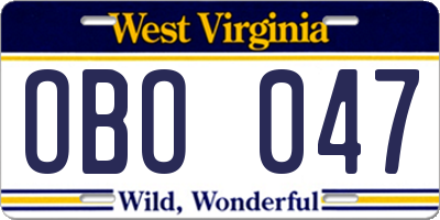 WV license plate OBO047