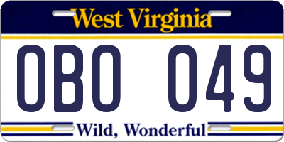 WV license plate OBO049