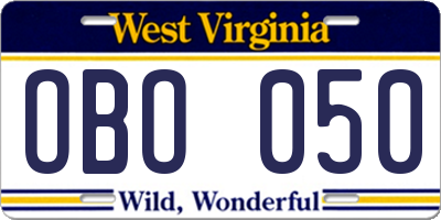 WV license plate OBO050
