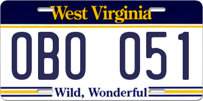 WV license plate OBO051