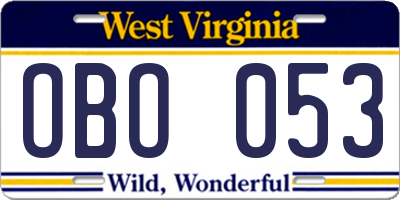 WV license plate OBO053