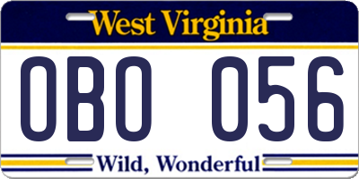 WV license plate OBO056