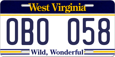 WV license plate OBO058