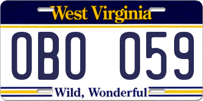 WV license plate OBO059