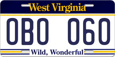 WV license plate OBO060