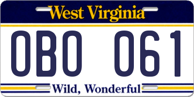 WV license plate OBO061