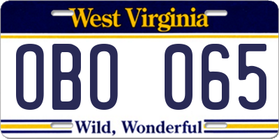 WV license plate OBO065