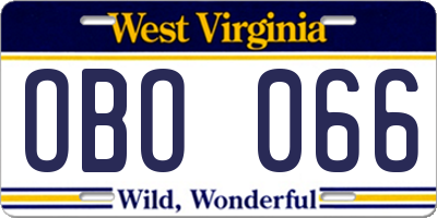 WV license plate OBO066